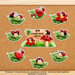 dekoracja przedszkolna biedronki, grupa biedronki dekoracje, grupa biedronki dekoracje do druku, dekoracja w naszej grupie dzieci są biedronki