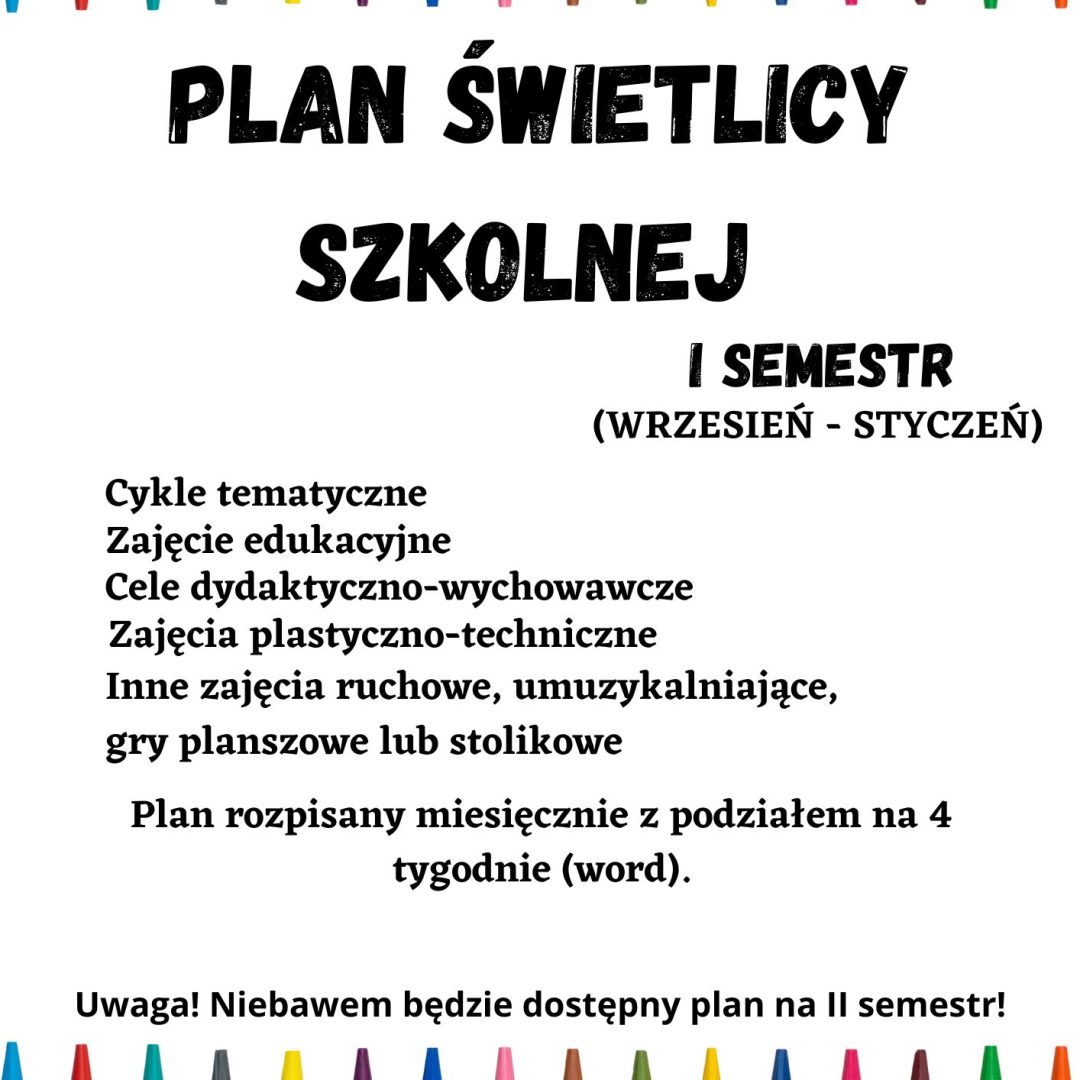 Plan świetlicy szkolnej (1 półrocze) 2023/2024