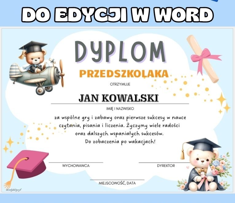 Dyplom Przedszkolaka – edytowalny plik Word